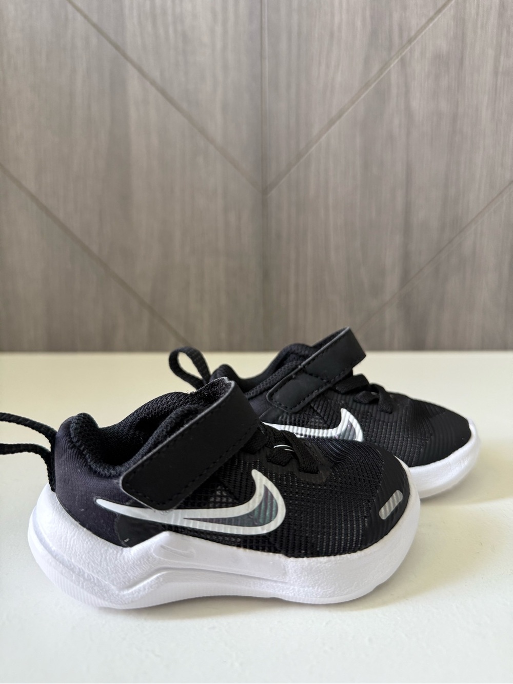 Nike Baby Black and White Downshifter Hook-and-Loop Sneakers